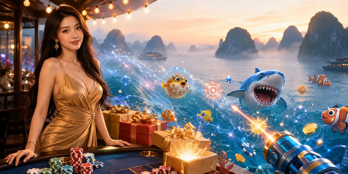 Khung cảnh bất động của vịnh Hạ Long với trò chơi bắn cá thu hút